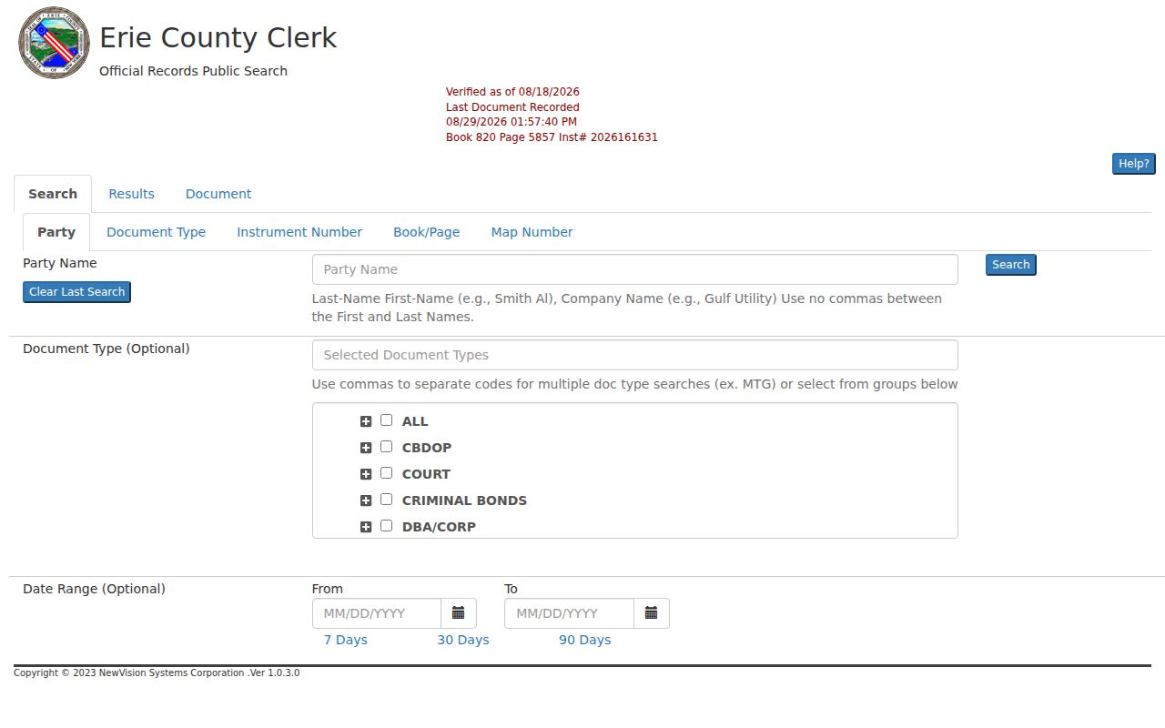 Town of Tonawanda residents directory Erie County deed index search