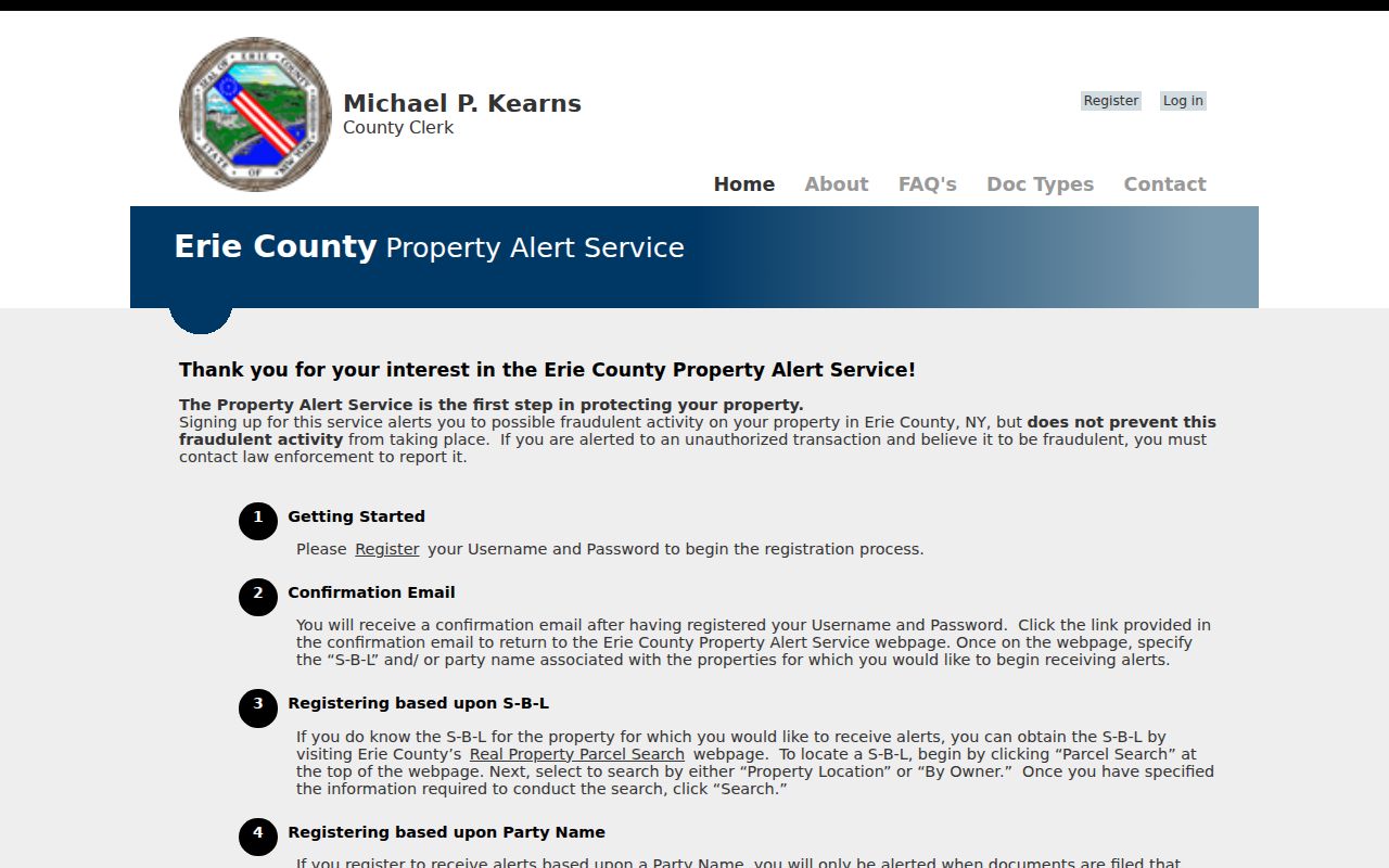 Town of Tonawanda residents directory Erie County Property Alert page