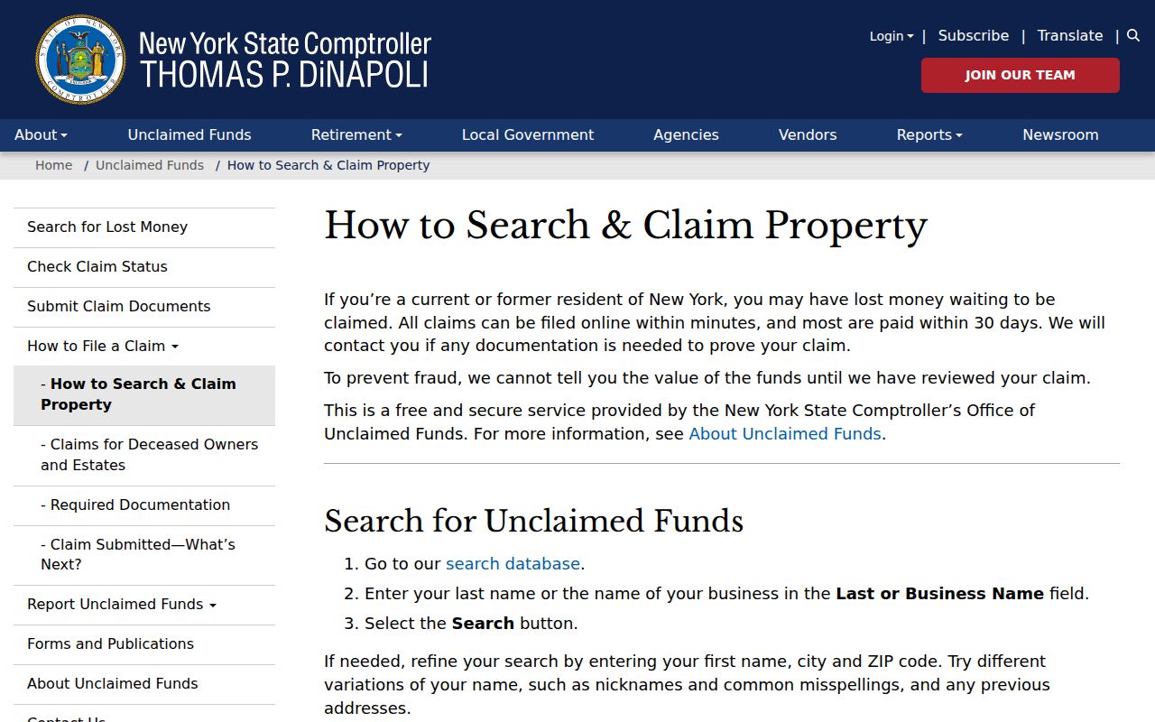 Town of Tonawanda residents directory New York unclaimed funds search guidance