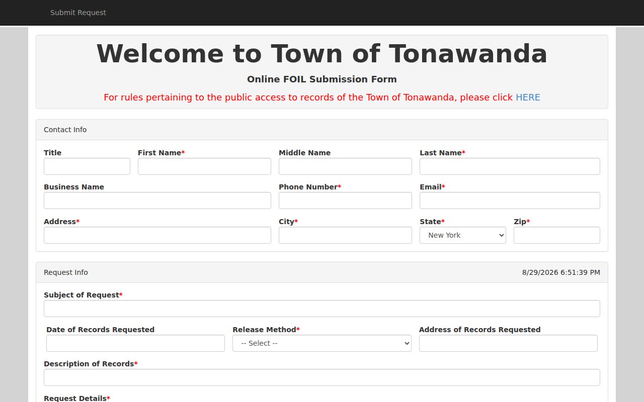 Town of Tonawanda residents directory FOIL request form